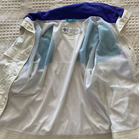 COLUMBIA WOMEN VINTAGE RADIAL SLEEVE WINDBREAKER THREE-COLOUR JACKET SZ L - Picture 7 of 9